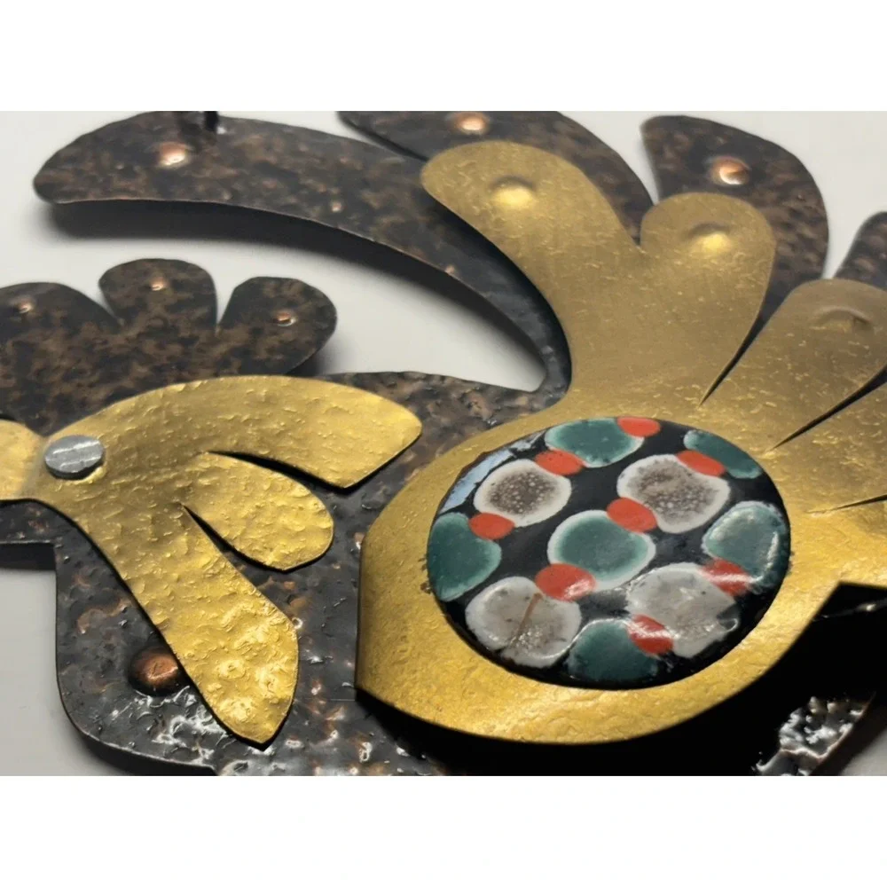 Cesar Vasquez Chile Copper Brass & Enamel Rooster handcrafted Wall Hanging